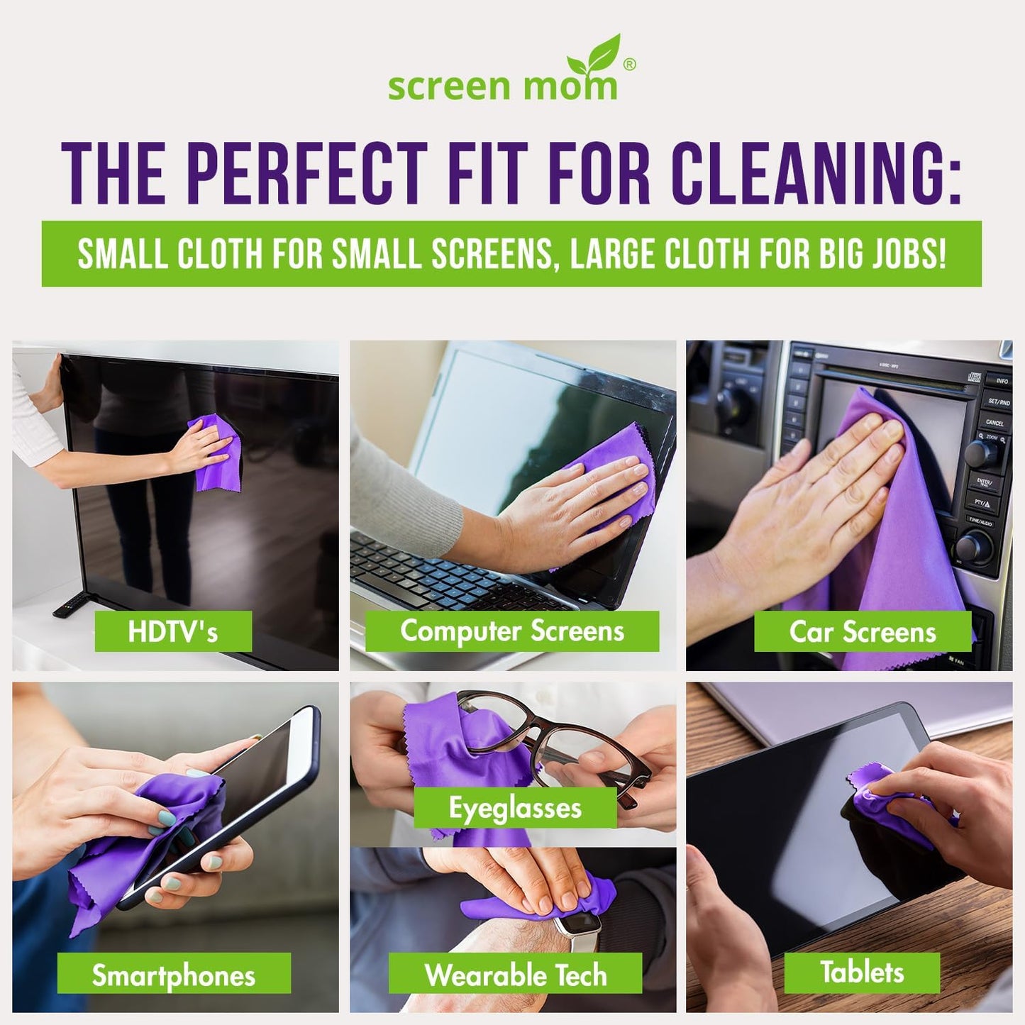 Screen Cleaner Spray and 2 Microfiber Cloths - 2oz Bottle by Screen Mom-Screen Cleaner Spray and Wipe for TV, Computer, Phone, iPad, Car Screen Cleaning Kit Electronic Cleaner Spray