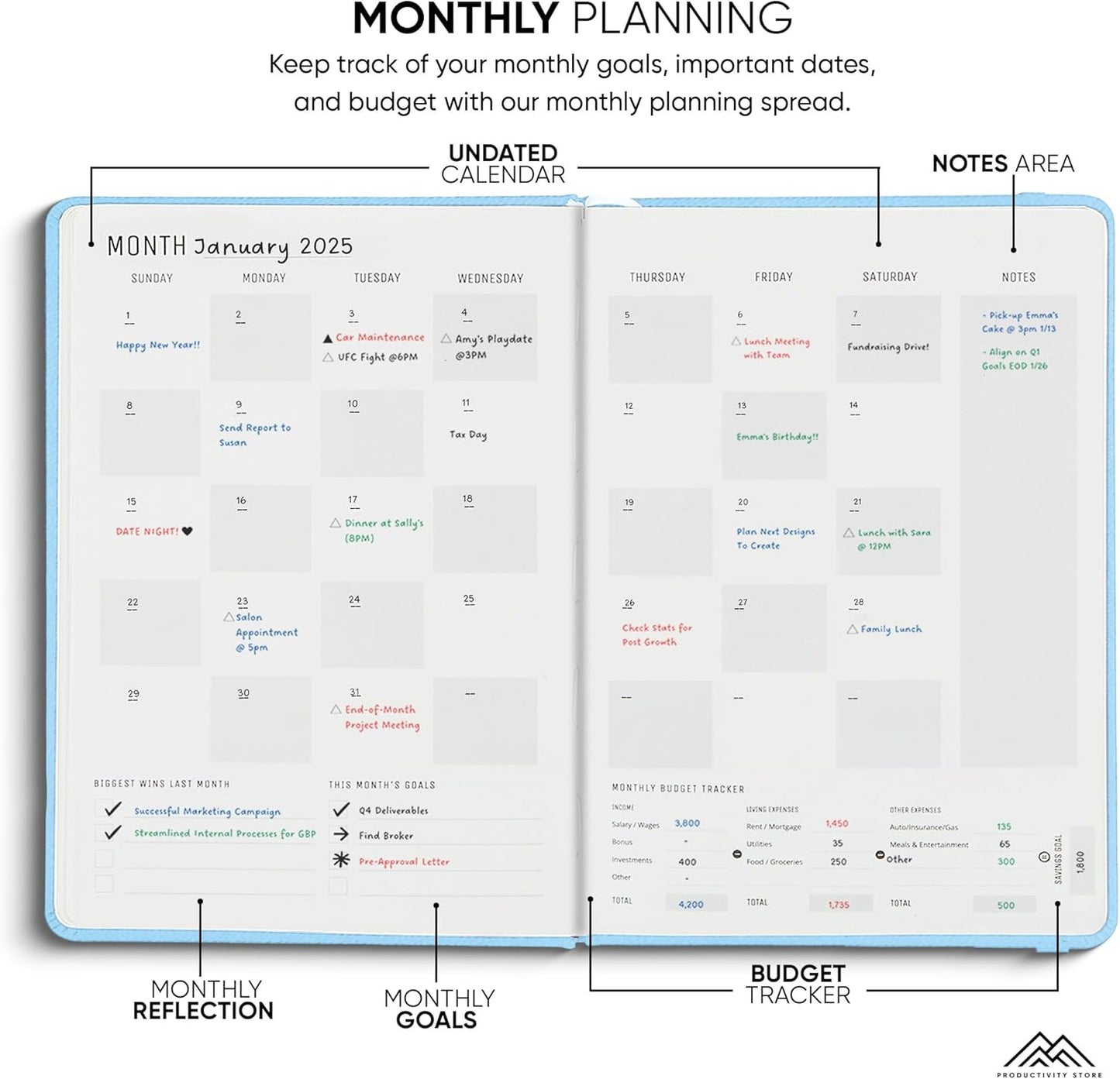 Undated, 2025 Planner, 8.5" x 11" - The #1 Productivity Planner to Achieve Your 2025 Goals - Planner 2025-2026 by PRODUCTIVITY STORE (A4, BLUE)