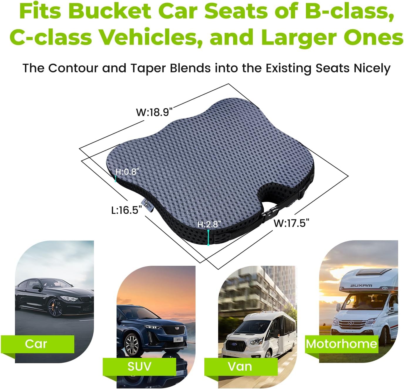Soft Dense Memory Foam Car Seat Cushion for Driving - Seat Cushion for Car Seat Driver with Wedge Design & Raised Back to Broaden Vision, Provides Comfort for Lower Back & HIPS (Passenger Use Too)