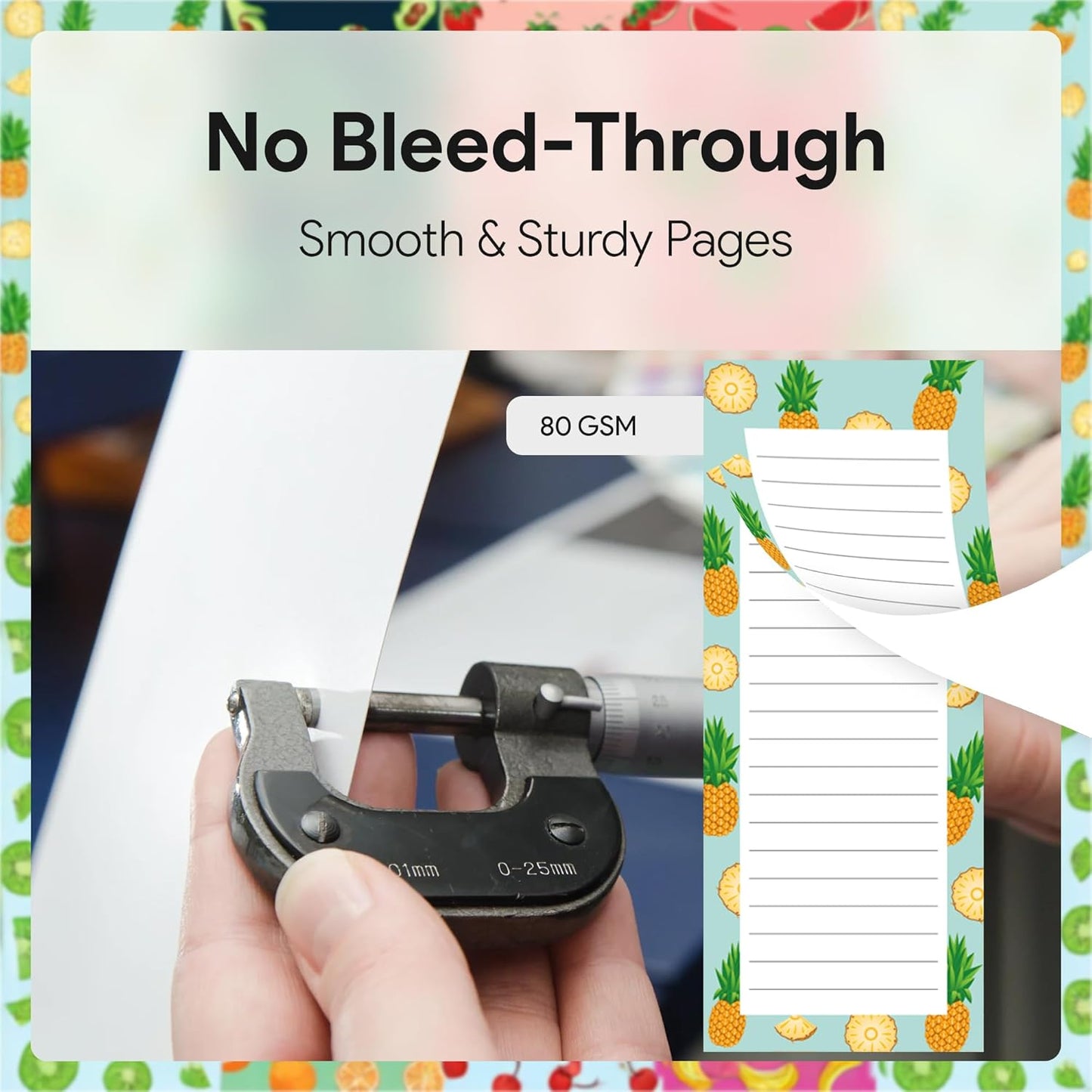 4 Large Magnetic Notepads – Big Notepads for Grocery List, Shopping List, To-Do List, Reminders -Strong Magnetic Back- Memo Pads with Realistic Fruit Designs | 60 Sheets per Pad 9 x 3.5 inch (4 Pack)