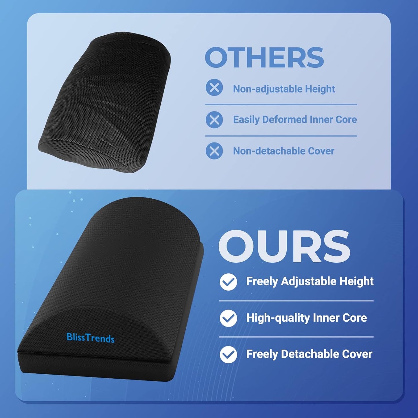 BlissTrends Foot Rest for Under Desk at Work-Versatile Foot Stool with Washable Cover-Comfortable Footrest with 2 Adjustable Heights for Car,Home and Office to Relieve Back,Lumbar,Knee Pain-Black Long