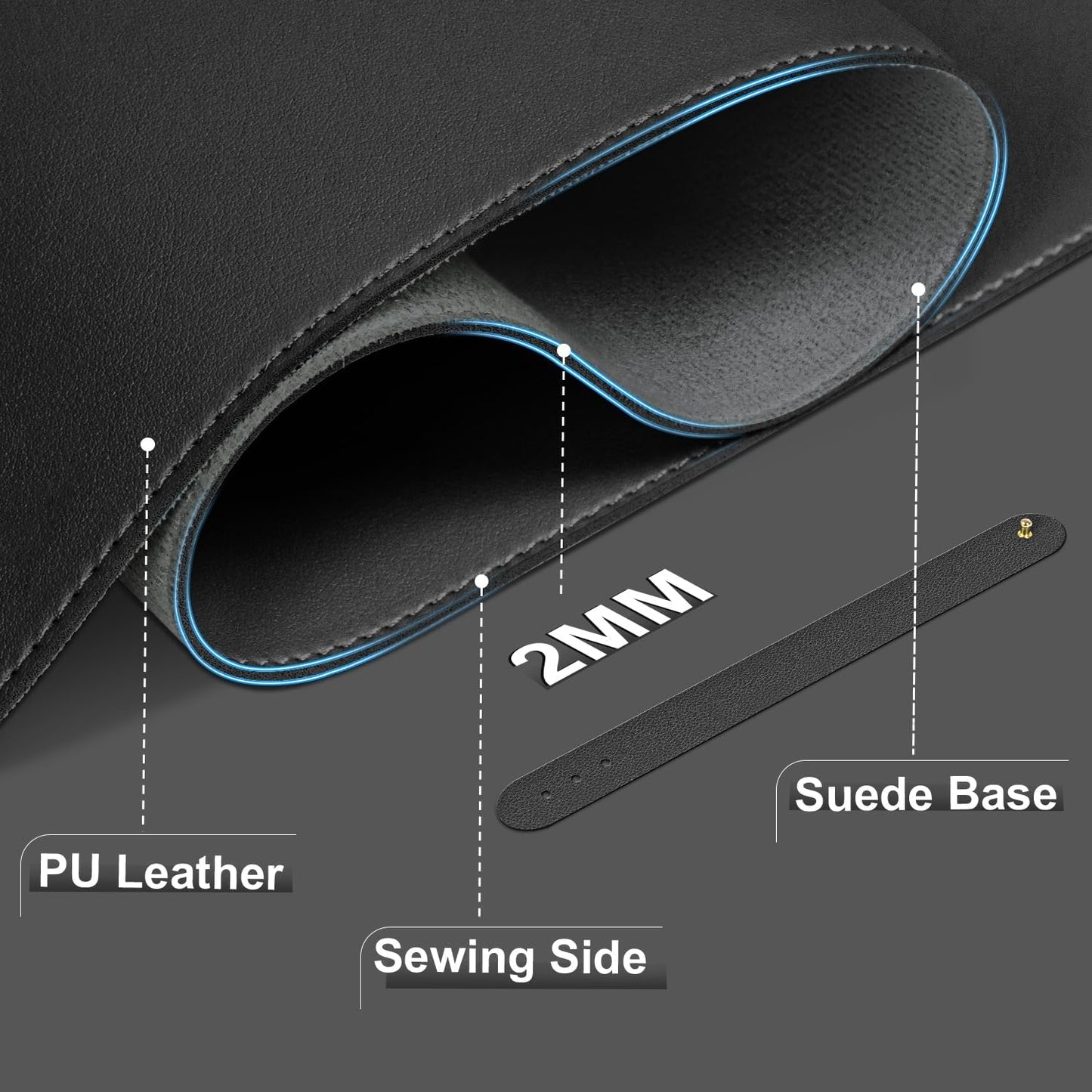 Leather Desk Pad Protector, 39.4'' X 17'' Large Mouse Pad, Office Desk Mat, Non-Slip PU Leather & Suede Base Desk Blotter, Laptop Desk Pad, Desktop Mat for Office Home, Black