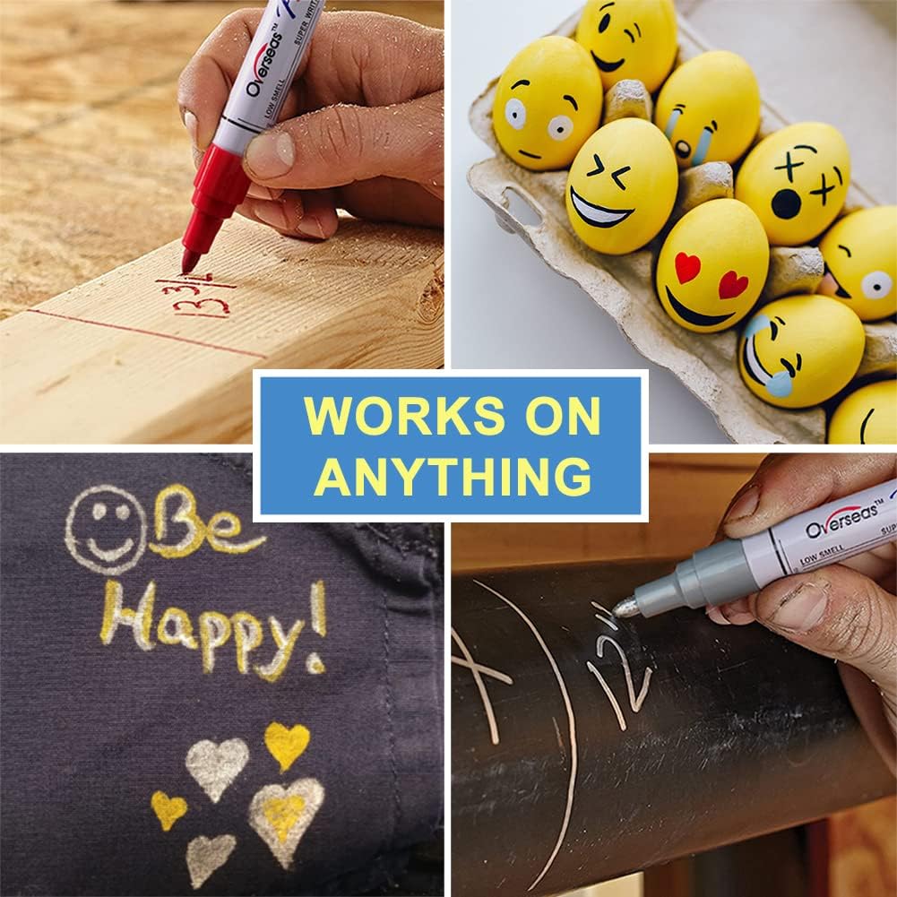 Paint Pens Paint Markers - Black Permanent Markers 8 Pack, Oil Based Waterproof Quick Dry Medium Tip Marker Pen for Metal, Wood, Fabric, Plastic, Rock, Stone, Mugs, Canvas, Glass, Art Craft