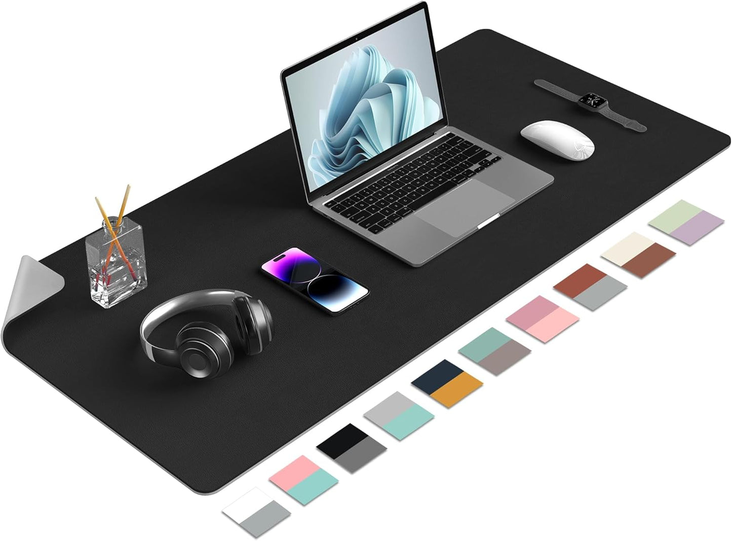 Aothia Double-Sided PU Leather Desk Pad - Non-Slip Large Mouse Pad & Desk Mat for Office, Home - Waterproof, Easy to Clean, Durable Dual-Sided Surface (36" x 17", Black)