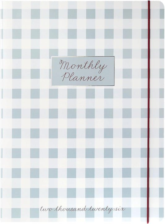 18 Month Planner/Calendar by Graphique, July 2025 – Dec. 2026 Gingham Monthly Planner, Holidays, Notes Pages, 8” x 10”