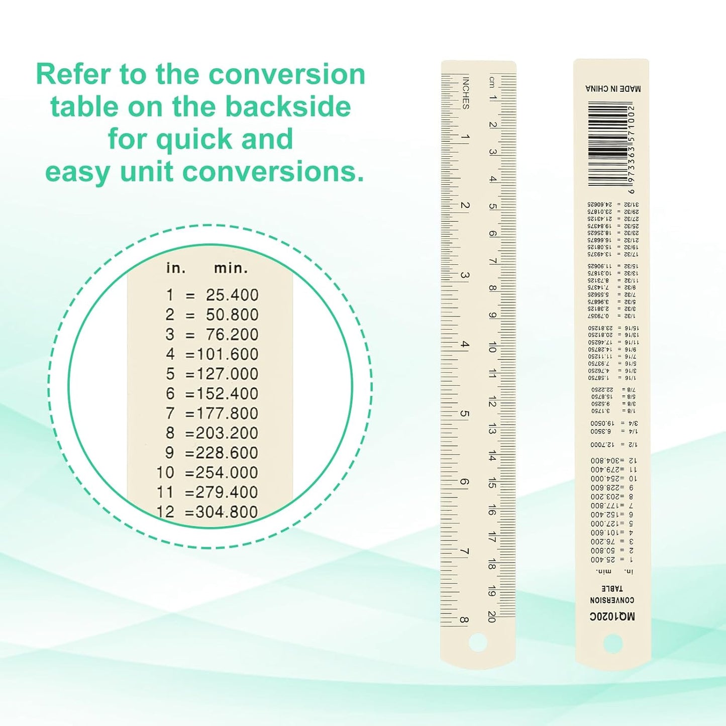 PATIKIL 20cm/8" Metal Ruler, 2 Pack Aluminum Alloy Rulers with Centimeters, Millimeters, Inches and Conversion Table Straight Edge Ruler for Writing Machinist Drafting, White