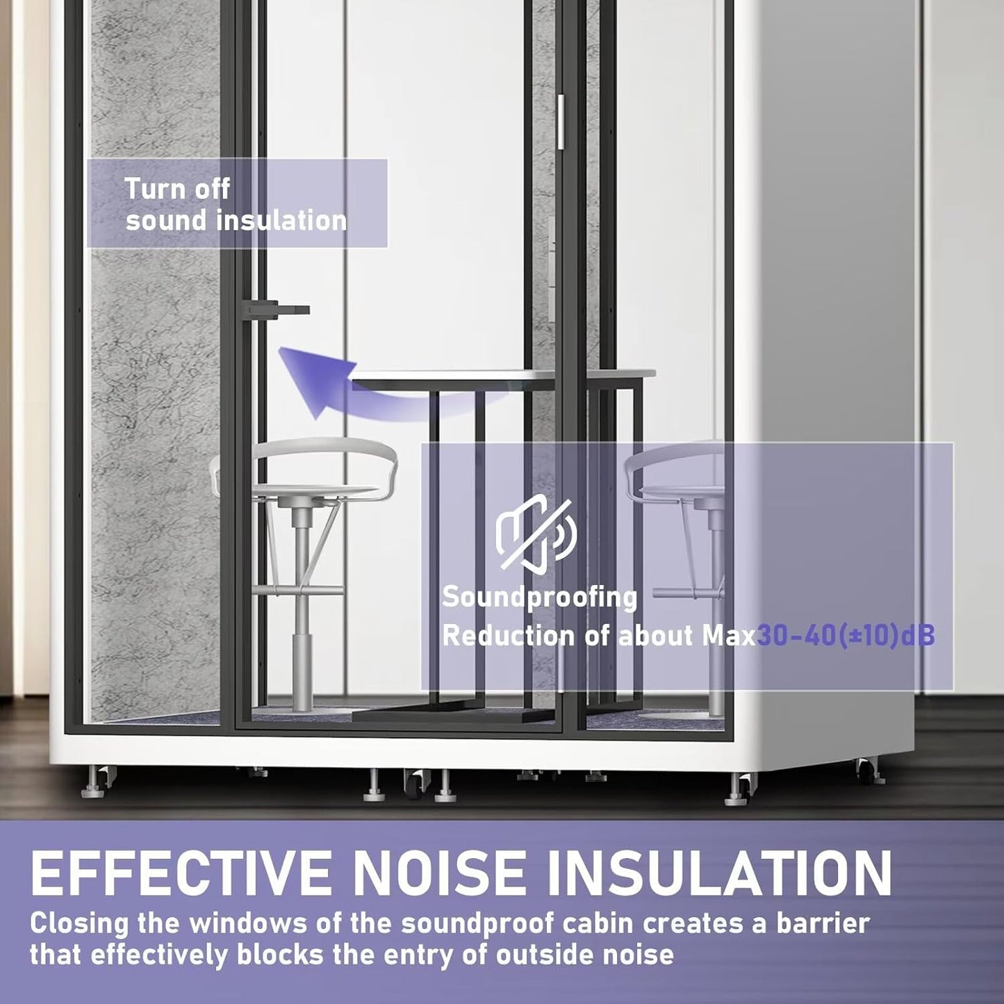 Office Sound Booth with Audio Privacy - Portable Soundproof Booth with White Modern Style,Movable Room with Light,Ventilation,Socket for Negotiation Room,Instrument Practice Room(70.86IN)