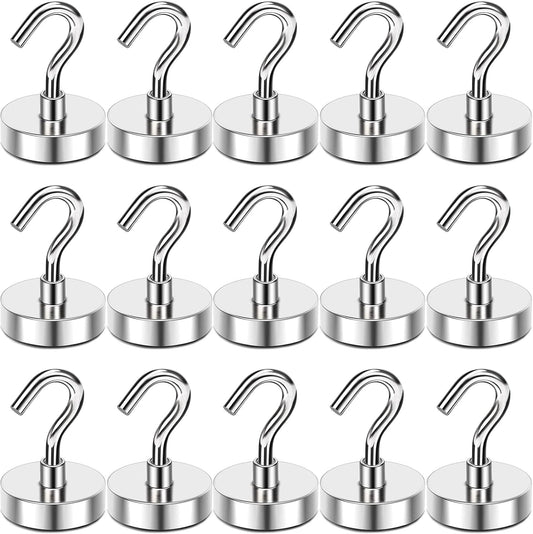 MIKEDE Strong Magnetic Hooks Cruise Essentials Heavy Duty for Hanging, 28Lb+ Neodymium Magnets with Hooks for Refrigerator, Magnetic Hanger for Kitchen, Home, Workplace-15Pcs