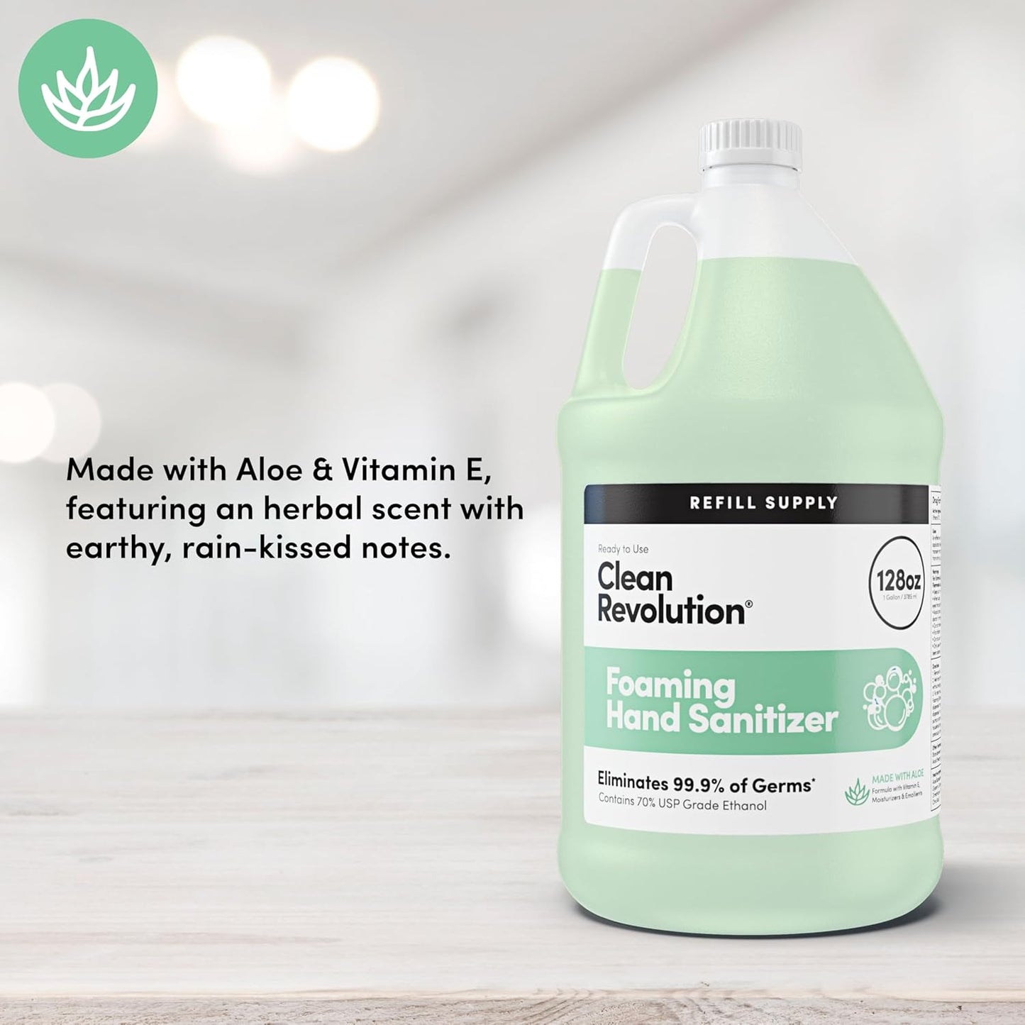 Clean Revolution Foaming Hand Sanitizer, 128 Fl. Oz Refill Supply Container | Eliminates 99.9% of Germs |Gentle & Aloe Enriched | 70% USP Medical Grade Ethanol, Medical Facility Compliant