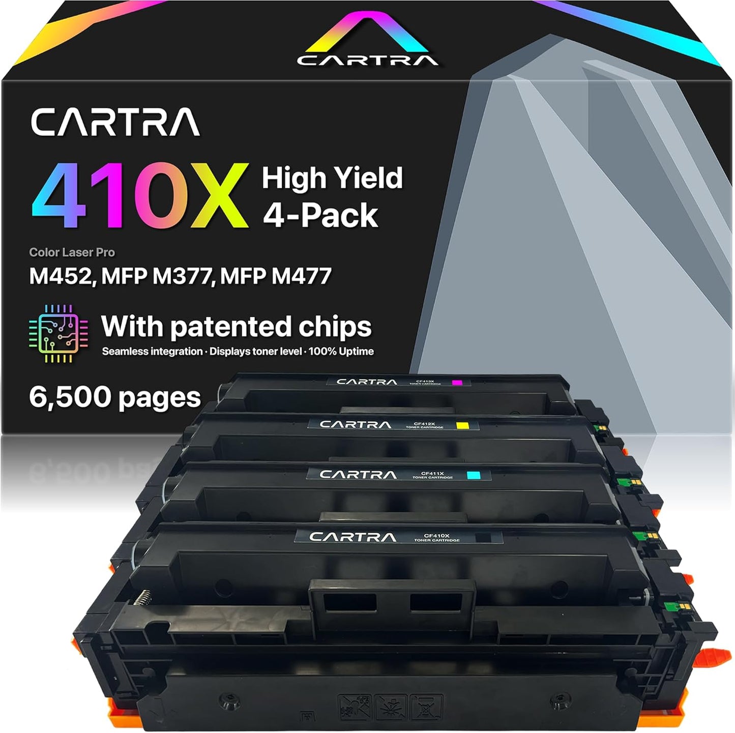 CARTRA 410X 410A Toner Cartridge Compatible with 410X Toner Cartridge 4 Pack High Yield Works with Color Laser Jet Pro M452 M377 MFP M477 Series Printer Ink