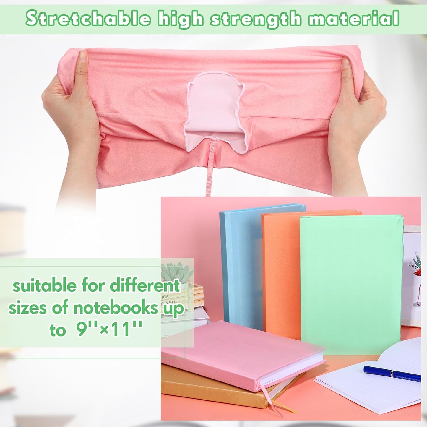 PerKoop 12 Pcs Jumbo Book Covers Stretchable Fabric School Book Protector Reusable Washable Cover Protector for Most Hardcover Textbooks(Vivid Colors,9 x 11 Inch)