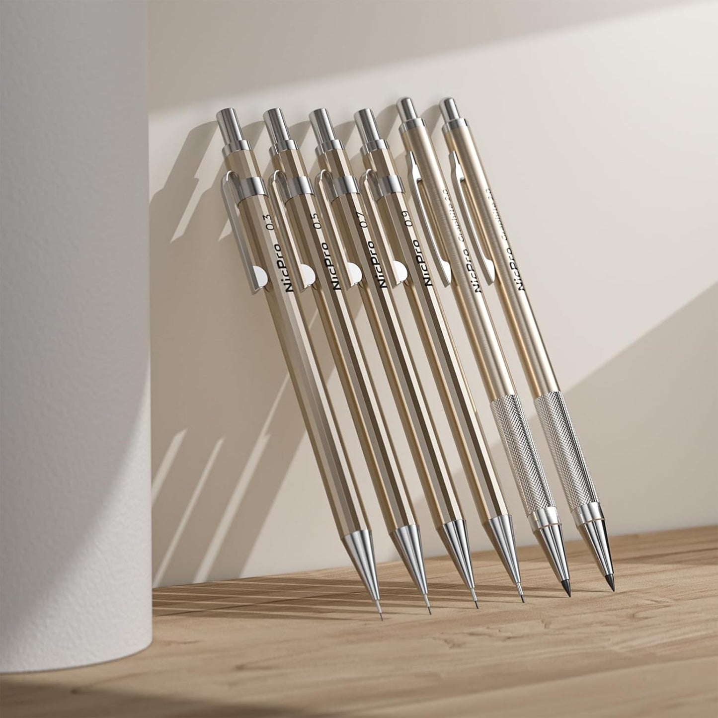 Nicpro 33PCS Metal Mechanical Pencil Set in Leather Case, Art Drafting Pencil 0.3, 0.5, 0.7, 0.9 mm, 2mm Lead Pencil Holders for Sketching Drawing With 18 Tube (6B 4B 2B HB 2H 4H Colors) Lead Refills