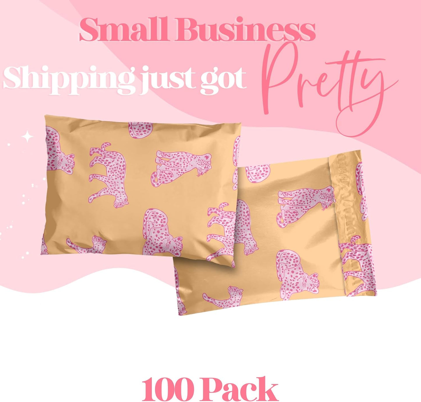 14.5x19 Designer Poly Mailer 100 Pack Heavy Duty Waterproof Self Seal Shipping Bags for Small Business Large Mailing Envelopes Bulk Tear Resistant Packaging Pink Orange Leopard
