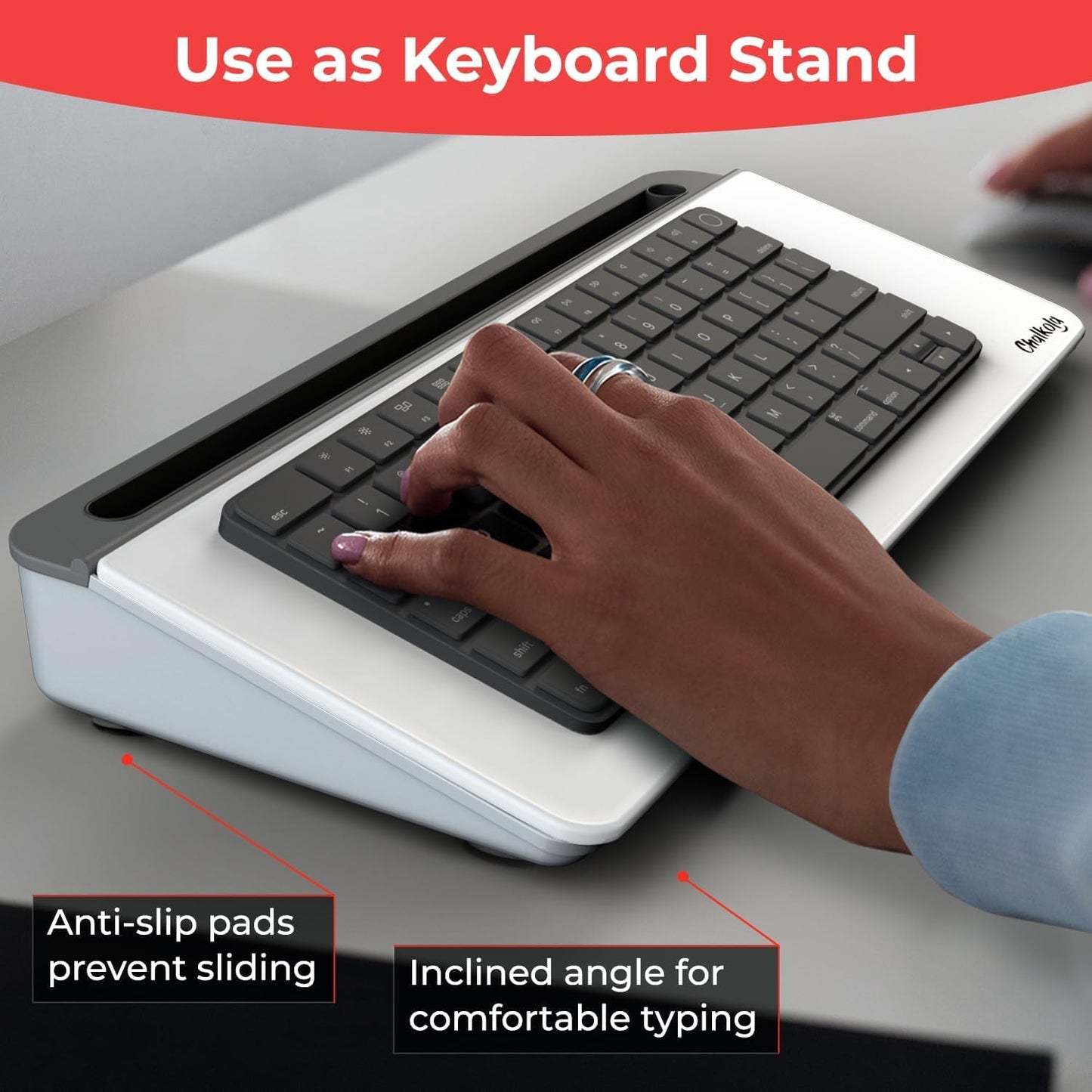 Chalkola Glass Desktop Whiteboard with Storage - Dry Erase Board, Work Desk Organizers, Computer Keyboard Stand, Home Office Desk Accessories, Small White Board, Workspace Desktop Buddy + 3 Markers