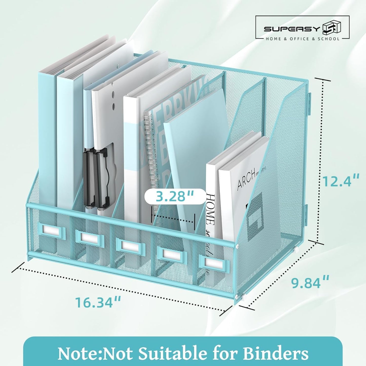 SUPEASY Desk Organizers Metal Desk Magazine File Holder with 5 Vertical Compartments Rack File Organizer for Office Desktop, Home Workspace, Blue