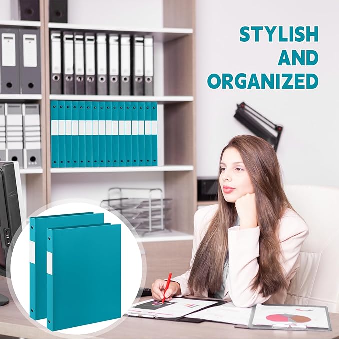 Henoyso 36 Pcs 3 Ring Binder 1/2'' Round Fits Letter Size 8. 5'' x 11'' Paper Plastic Flexible Binder Holds 100 Sheets with 1 Pockets Versatile Organizer for Office Home School (Turquoise)