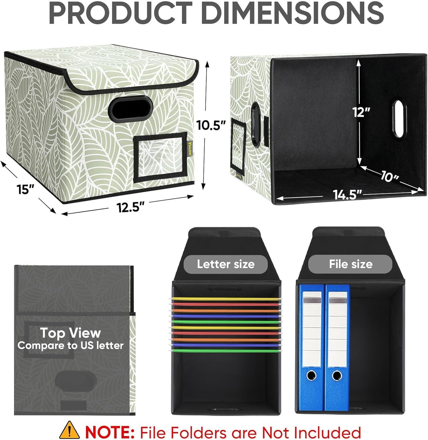 BALEINE File Organizer Box with Lid, Collapsible File Folder Organizer with Plastic Slide, Hanging File Folder Box for Office Document Storage (1 Pack, Antique Foliage)