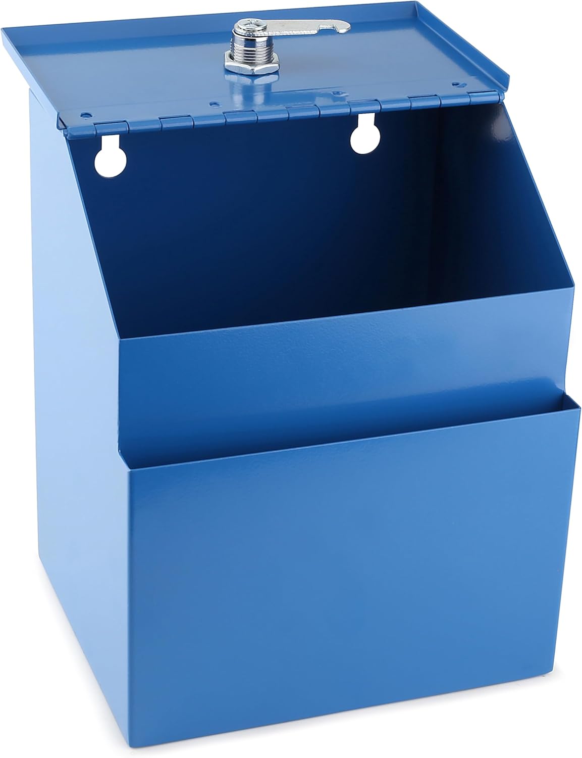 Suggestion Box with Lock and keys, Metal Wall Mounted Ballot Box, Iron steel Donation and Collection Drop Box 8.5" H x 6" W x 7" L with wide 5.5" Slot and front sheet holder (Blue)