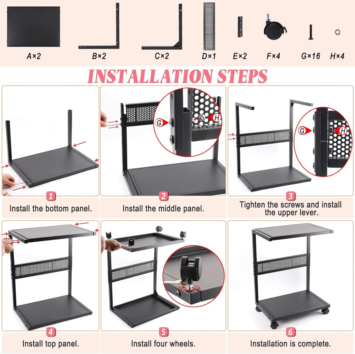 Liitrton PC Tower Stand 2-Tier CPU Stand with Locking Caster Wheels for Office & Home - Iron-Black