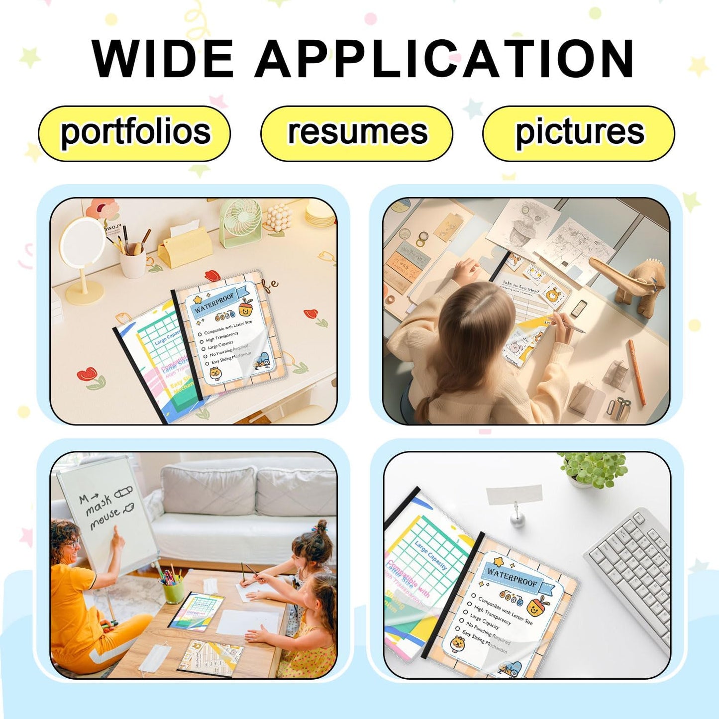 TOTiyea 40 Pack Clear Report Covers with Sliding Bars, 5mm (40 Sheet Capacity) Black Sliding Bar File Folders, for Letter Size