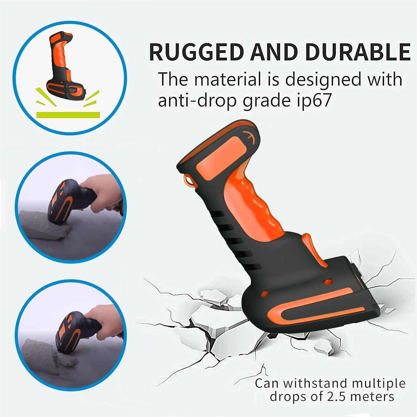 Alacrity 2D Industrial Wireless Barcode Scanner with Charging Stand, Bluetooth Drop Resistant, 1968 Feet Transmission Distance 433Mhz QR 1D Bar Code Reader