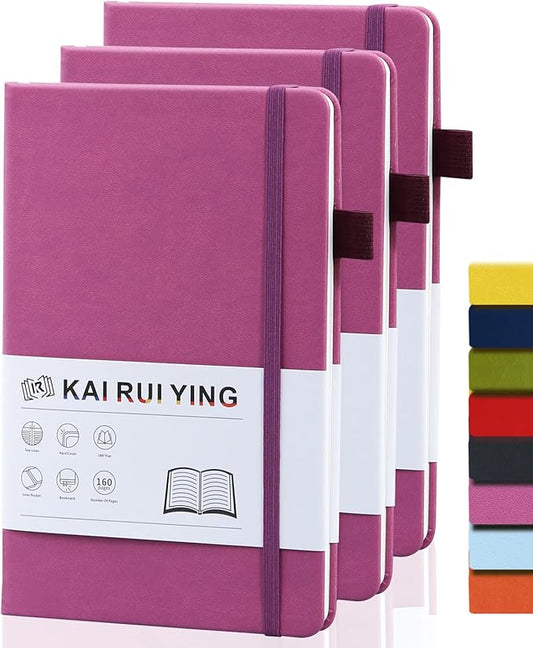 KaiRuiYing 3 Pack Lined Journal Notebooks for Work, 160 Pages, 5.5"x8.6", Hardcover, Colorful A5 Medium College Ruled, Journaling Notebooks for Notes-Taking, Fits for Office School Home