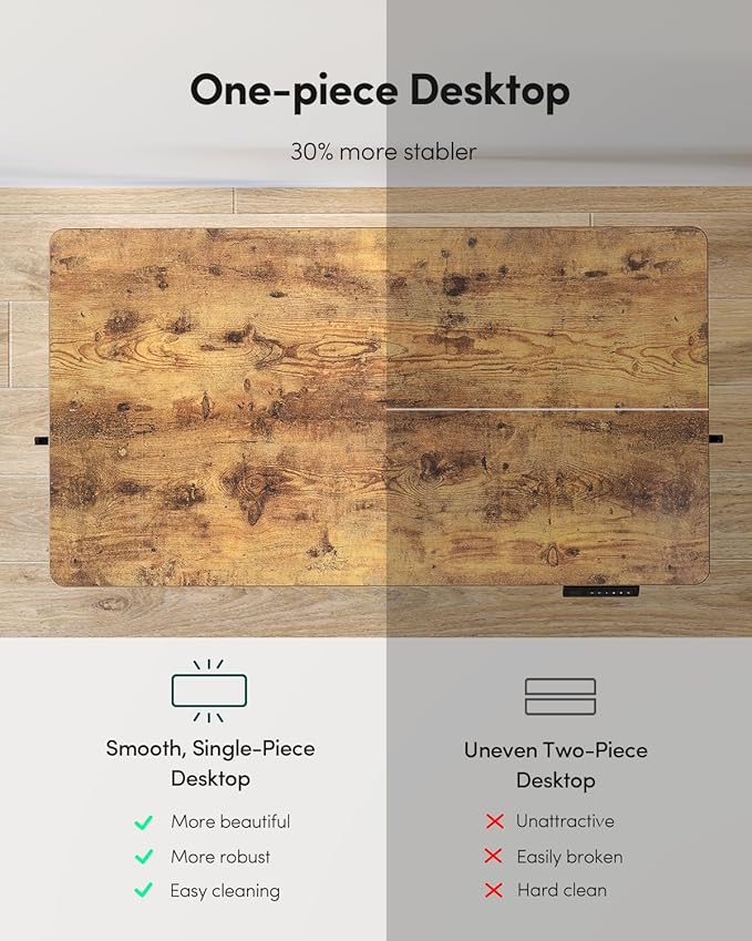 FEZIBO One-Piece Standing Desk Adjustable Height Stand up Home Office Desk, 32x24 Inch Electric Standing Computer Desk, with 4 Memory Presets, Fixable casters, Rustic Brown