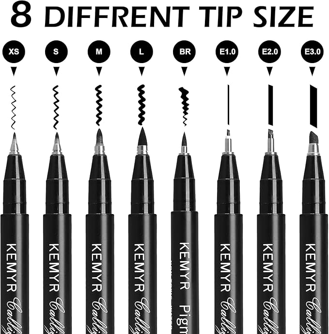 8 Micro Fine liner Drawing Art Pens Calligraphy Pens: XS-E3.0 Size Black Art supplies Waterproof Archival Black Ink Markers For Artists,Use for Professional Watercolor,Sketching