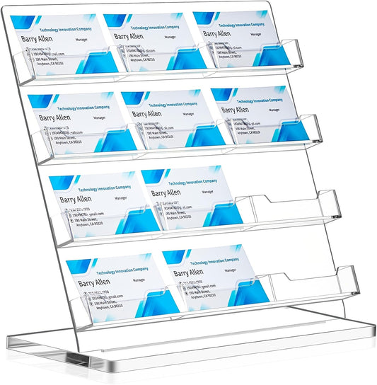 Business Card Holder for Desk 12 Slots Freestanding Acrylic Business Card Holder Display Stand Multiple Organizer for Office Meeting Exhibition Home