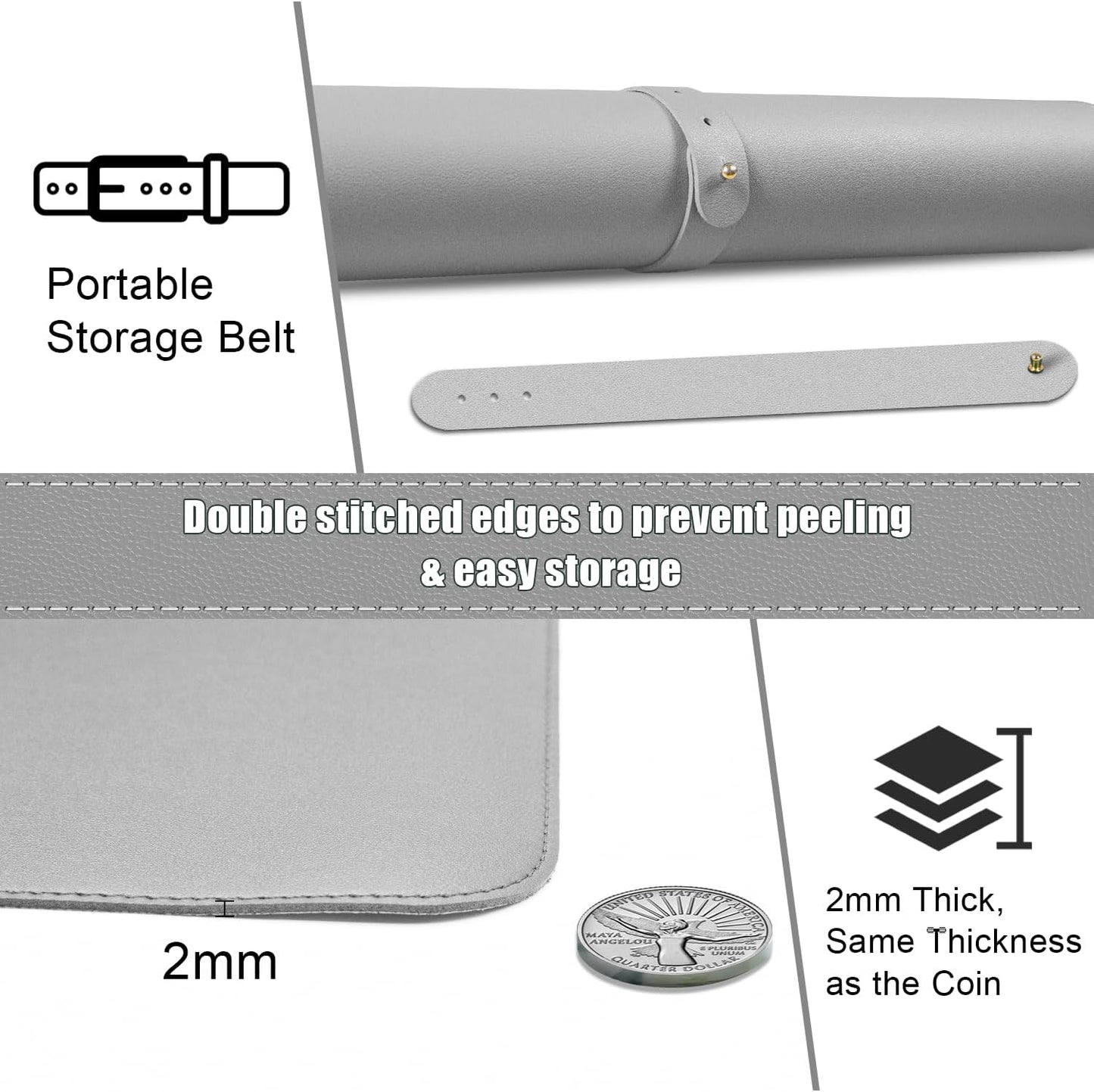 Non Slip Desk Mat, 31.5" x 15.7" PU Leather Desk Pad, Cork Desk Mat for Desktop, Desk Pad for Keyboard and Mouse, Ideal for Office and Home, Light Grey