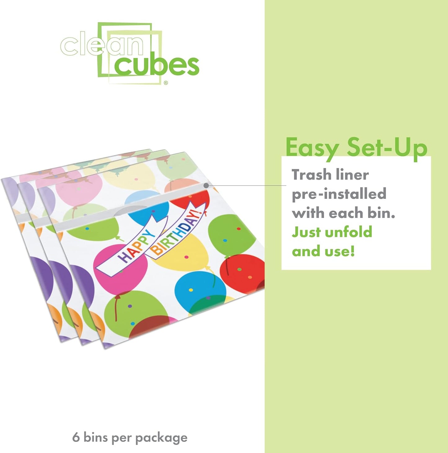 | 13 Gallon Disposable Trash Cans (6-Pack) with Fitted Trash Bags - Reusable Garbage and Recycling Bins for Parties, Events, and More (Birthday - 17" Height x 13.5" Width x 10" Depth)