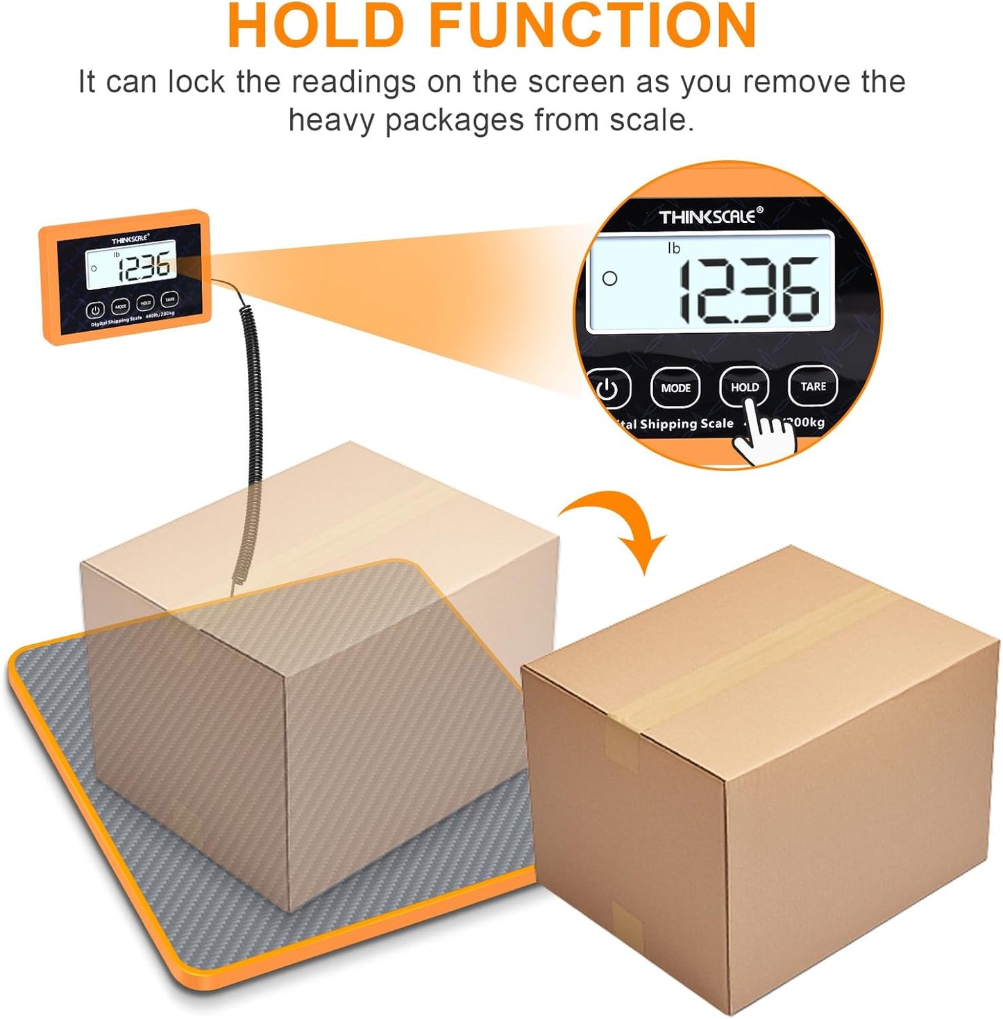 THINKSCALE Shipping Scale, 10g Precision Postal Scale - 440lb Capacity, Lightweight Postage Scale for Packages, Luggage, Mail, Ecommerce, Warehouse & Home, Battery & AC Adapter Included