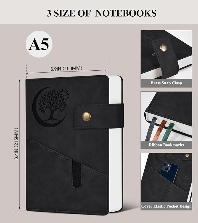 365 Page Thick Lined Journal Notebook for Men Women, A5 Leather Journals for Writing, Hardcover Notebooks for Work, School, Note Taking,Travel, Business,Personal Diary, College Ruled 5.9" x 8.4"