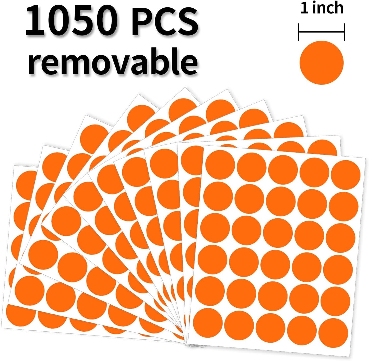 1 Inch Removable Color Code Dot Sticker Round Labels,Garage Sale Stickers Price Tags Label Blank Yard Sale Circle Dot Stickers Removable Writable Not Blurry (1050 Pack,Orange)