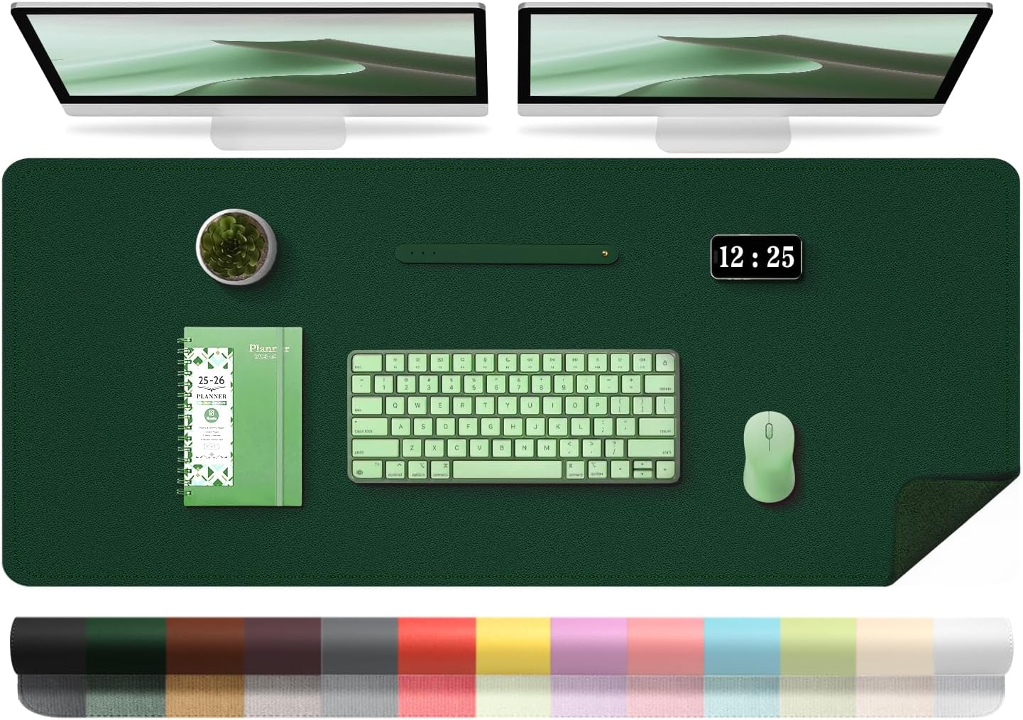 Leather Desk Pad Protector, 47.2'' x 23.6'', Suede Base Desk Blotter, Non-Slip Office Mat, Waterproof Writing Pad for Office and Home - Blackish Green