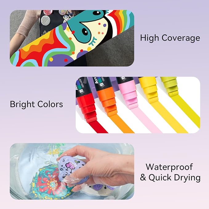 Arrtx 30 Color Acrylic Jumbo Markers 15mm Jumbo Felt Tip, Acrylic Paint Pens for Rock Painting, Stone, Glass, Easter Egg, Wood and Fabric Painting-Acrylic Markers DIY Crafts Making Art Supplies