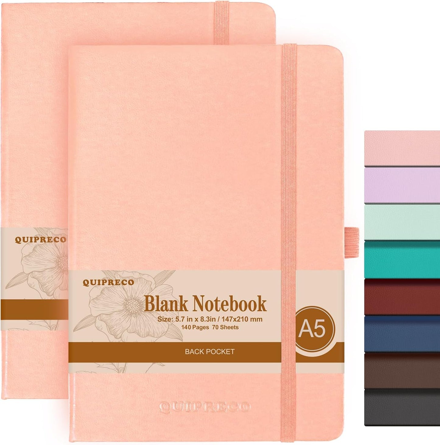 2Pack Blank Hardcover Sketch Book Notebook, A5 140 Pages 120Gsm Thick Journal for Drawing,School,Work,Diary，5.7''*8.3'',Blush