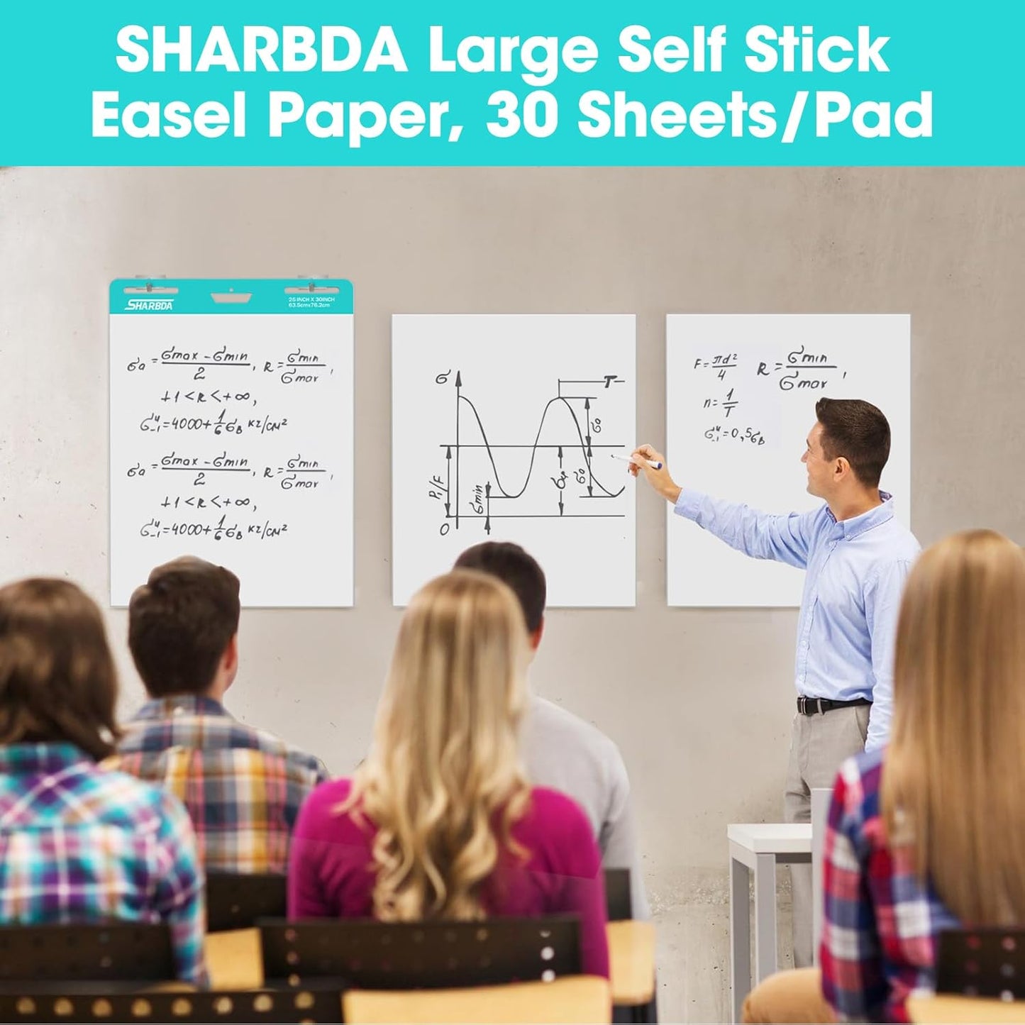 Sticky Easel Pad, 25 in x 30 in,Flip Chart, Chart Paper for Teachers, Large Self-Stick Easel Paper,Super Sticky & Bleed-Resistant,30 Sheets/Pad,10 Pads