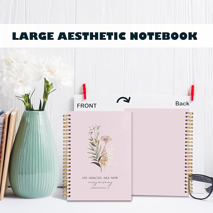 BearCake Pink Bible Christian Journals Floral Notebooks for Women Note Taking,Prayer Journal for Women, His Mercies are New Every Morning,Bible Study Journal for Women 5.5x8.3