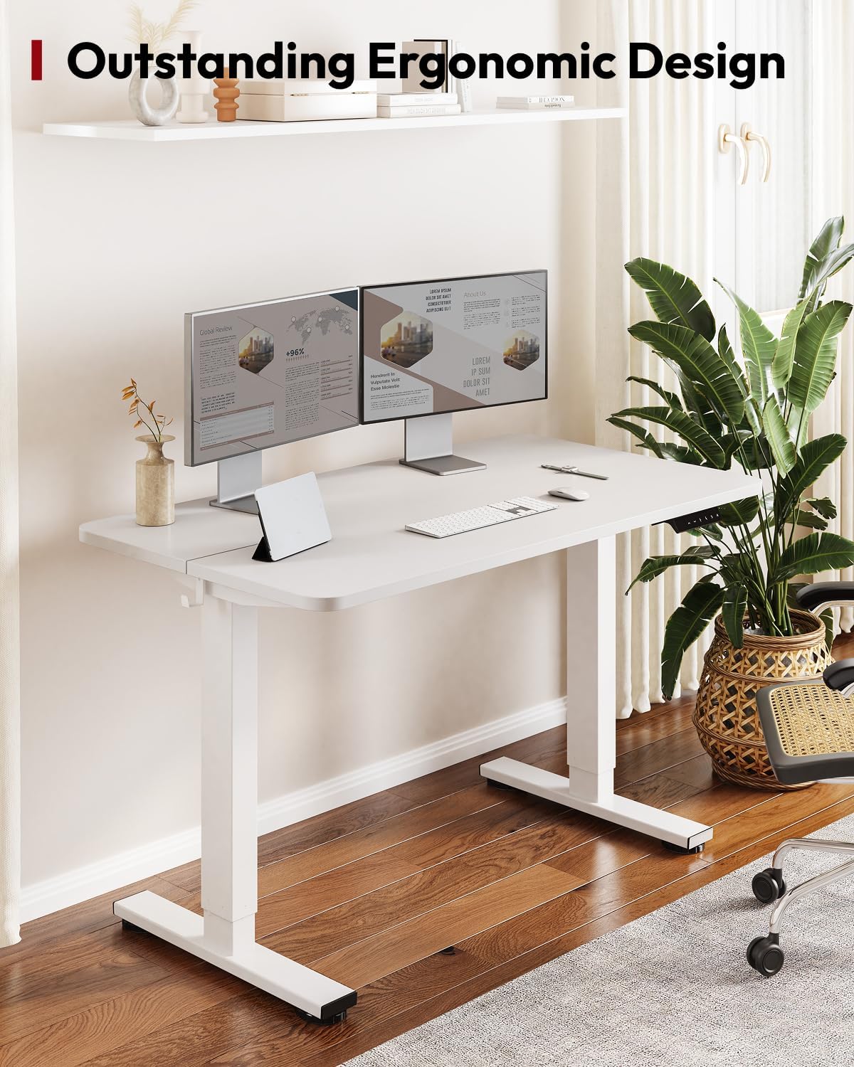 SANODESK Standing Desk Height Adjustable Electric Stand up Desk 48x24 Inches Sit Stand Home Office with Splice Board, White Frame/White Top