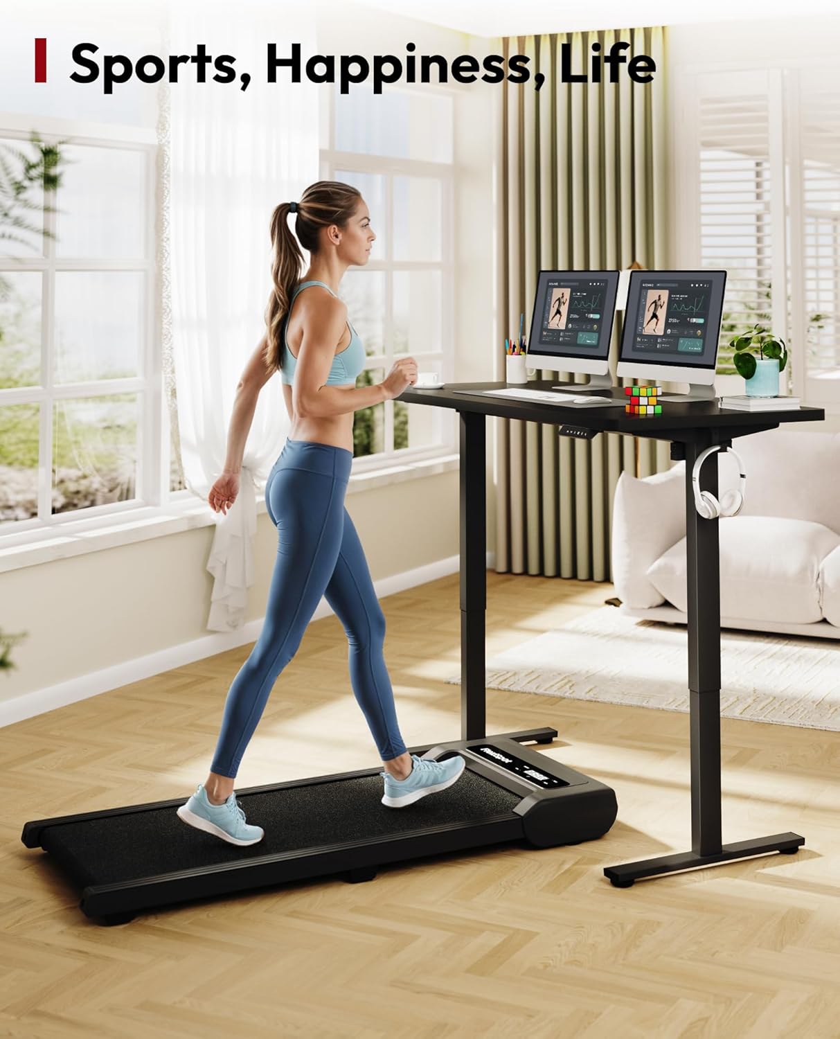 SANODESK Electric Standing Desk 55 x 28 Inches Whole-Piece Desktop Height Adjustable Stand Up Desk w/6-Button Controller Ergonomic Computer Desk for Home Office, Black Frame + Black Tabletop