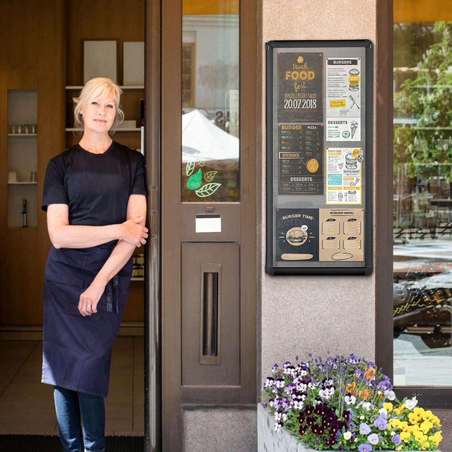 Enclosed Bulletin Board,Lockable Noticeboard with Locking Door,Wall Display Case for Indoor, Tamperproof and Shatter Resistant, Black, Aluminum Frame, 38 x 14 in