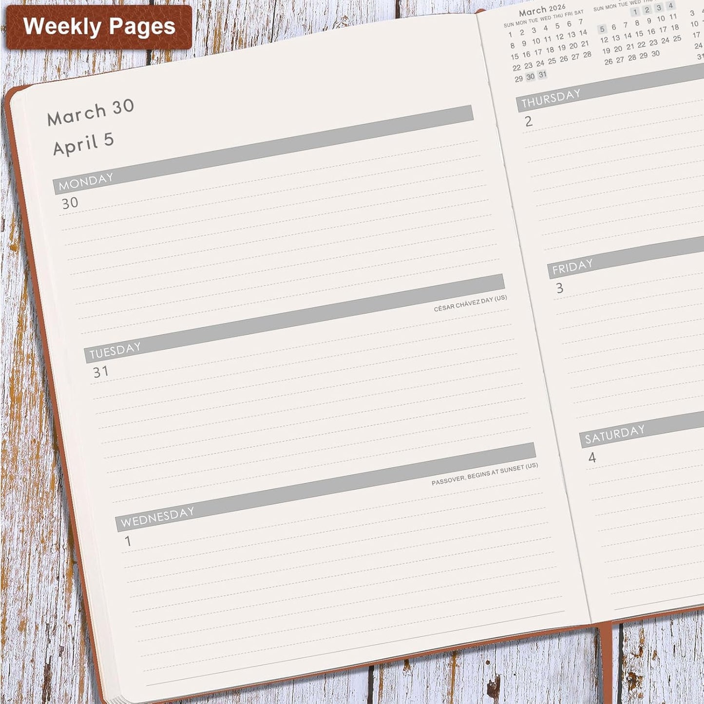 2026 Planner - 2026 Planner Weekly and Monthly, January 2026 - December 2026, 8.5" x 11", Pen Holder, Calendar Stickers, Pocket, 25 Notes Pages, Faux Leather Cover, A4 Premium Paper - Brown