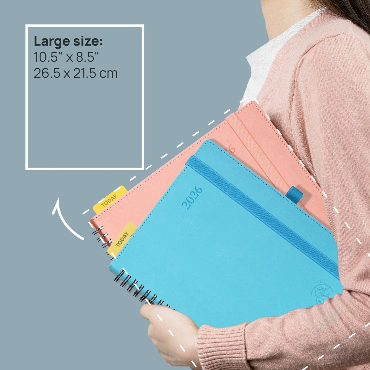 POPRUN 2026 Planner (Large - 8.5" x 10.5") with Hourly Schedule, Vertical Layout - 2026 Weekly Calendar (Jan. 2026 - Dec.2026) for Time Management, Monthly Tabs, Spiral Bound, Soft Cover - Pink