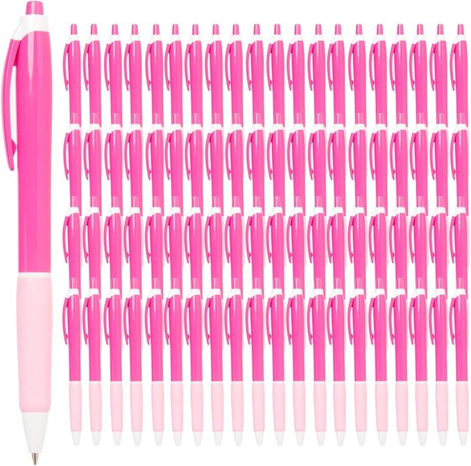 Simply Genius 100 Pack Bulk Office Pens, Retractable Ballpoint Pens in Black Ink, Ideal for Schools, Notebooks, Journals, and Pink Office Supplies (Pink, 100pcs)