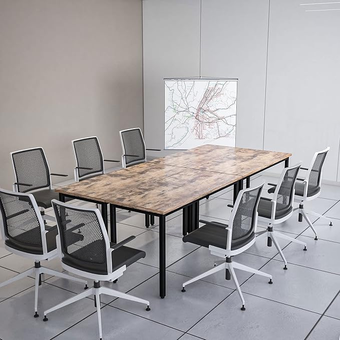 Bonzy Home Conference Tables 9ft Office Computer Desk for Meeting Room Study Writing Printer Podcast Table for 4-8 People Rustic Brown 2PCS 110.2"x23.6"x29.5"