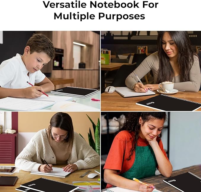 1 Subject Spiral Notebook, 50 Pack, College Ruled, Water Resistant Cover, Thick 140 Pages (70 Sheets), 8 x 10-1/2, 3 Hole Punched, Bulk School & Office, Black Cover