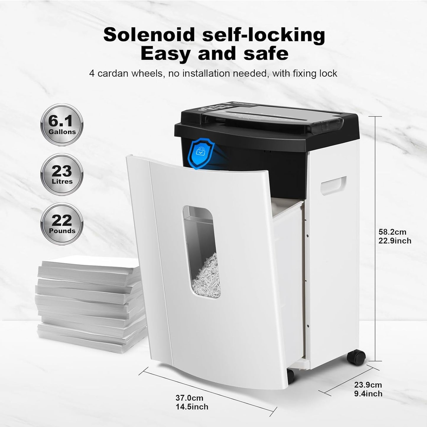 150 Sheet Auto-Feed Paper Shredder, Micro Cut P-5 Super High Security (5/64 x 19/32 inches), Large 6-Gallon Bin, 20 Mins Continuous Run, 55dB Ultra-Quiet for Home Office Use, White