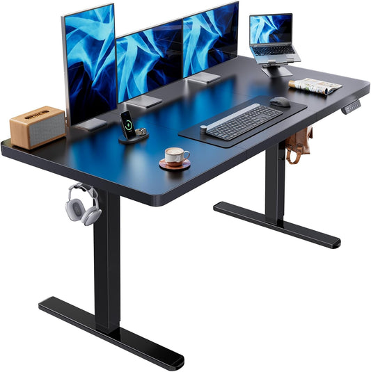 HUANUO 60 x 30 inch Large Standing Desk, Powerful Brushless Motor Large Height Adjustable Table, 4 Memory Preset Stand Up Work Station Sit Stand Desk, Home Office with Thick T-Shaped Frame