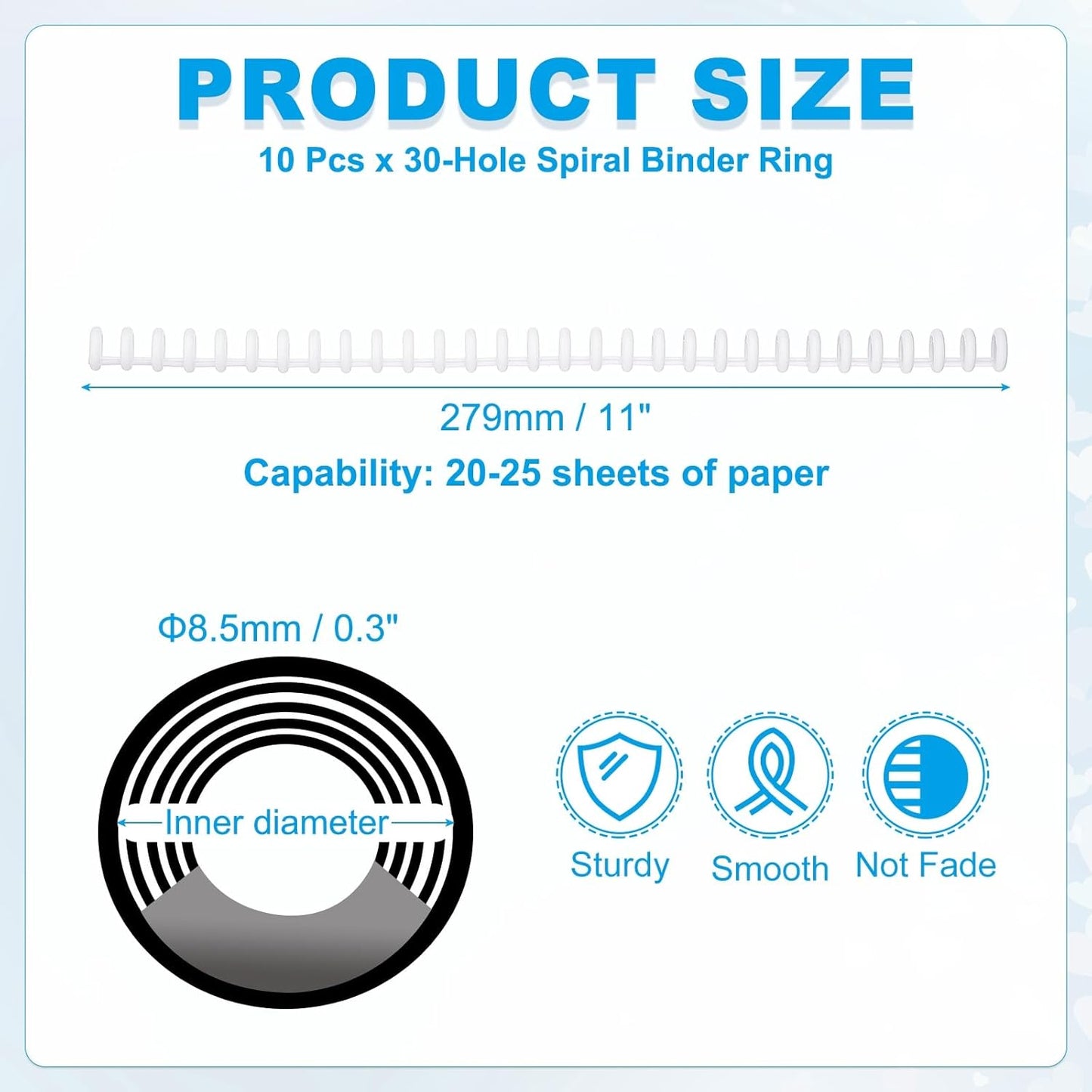PATIKIL 8.5mm(0.3") Spiral Binder Ring,10 Pcs 30 Rings 25 Sheet Capacity Comb Binding Spines for Binding Paper Sheets Notebook Calendar Picture Album, White